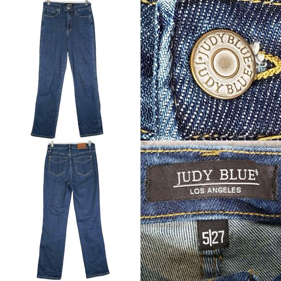 Judy Blue Jeans Womens Size 5/27 Blue Dark Wash Relaxed Straight High Rise - Picture 1 of 11